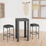 Set mobilier bar de grădină, cu perne, 3 piese, gri, poliratan GartenMobel Dekor