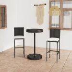 Set mobilier bar de grădină cu perne, 3 piese, negru, poliratan GartenMobel Dekor