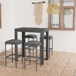 Set mobilier bar de grădină cu perne, 5 piese, gri, poliratan GartenMobel Dekor