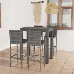Set mobilier bar de grădină cu perne, 5 piese, gri, poliratan GartenMobel Dekor
