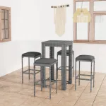 Set mobilier bar de grădină cu perne, 5 piese, gri, poliratan GartenMobel Dekor