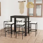 Set mobilier bar de grădină cu perne, 7 piese, negru, poliratan GartenMobel Dekor