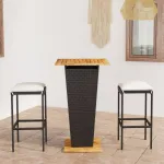 Set mobilier bar de grădină cu perne, 3 piese, negru, poliratan GartenMobel Dekor
