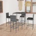 Set mobilier bar de grădină cu perne, 5 piese, gri, poliratan GartenMobel Dekor