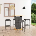 Set mobilier bar de grădină cu perne, 5 piese, gri, poliratan GartenMobel Dekor
