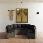 Set mobilier de grădină cu perne, 6 piese, gri, poliratan GartenMobel Dekor