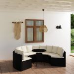 Set mobilier de grădină cu perne, 7 piese, negru, poliratan GartenMobel Dekor