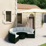 Set mobilier de grădină cu perne, 7 piese, negru, poliratan GartenMobel Dekor