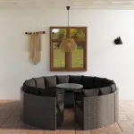 Set mobilier de grădină cu perne, 9 piese, gri, poliratan GartenMobel Dekor