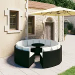 Set mobilier de grădină cu perne, 9 piese, negru, poliratan GartenMobel Dekor