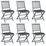 Scaune pliabile de exterior, perne, 6 buc., lemn masiv acacia GartenMobel Dekor