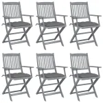 Scaune pliabile de exterior, perne, 6 buc., lemn masiv acacia GartenMobel Dekor