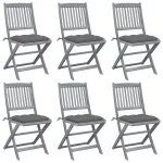 Scaune pliabile de exterior, perne, 6 buc., lemn masiv acacia GartenMobel Dekor