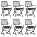 Scaune pliabile de exterior, perne, 6 buc., lemn masiv acacia GartenMobel Dekor