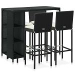 Set mobilier bar de grădină cu perne, 5 piese, negru, poliratan GartenMobel Dekor