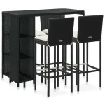 Set mobilier bar de grădină cu perne, 5 piese, negru, poliratan GartenMobel Dekor