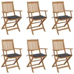 Scaune de grădină pliabile, cu perne, 6 buc., lemn masiv acacia GartenMobel Dekor