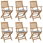 Scaune grădină pliabile, cu perne, 6 buc., lemn masiv de acacia GartenMobel Dekor