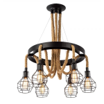 Lustră suspendată vintage cu sfoară, 6xE27, Ø60 cm, înălțime reglabilă, maro