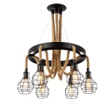 Lustră suspendată vintage cu sfoară, 6xE27, Ø60 cm, înălțime reglabilă, maro