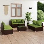 Set mobilier de grădină cu perne, 7 piese, maro, poliratan GartenMobel Dekor