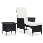 Set mobilier de grădină cu perne, 2 piese, negru, poliratan GartenMobel Dekor