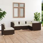 Set mobilier de grădină cu perne, 5 piese, maro, poliratan GartenMobel Dekor