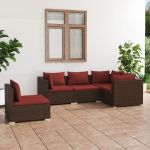 Set mobilier de grădină cu perne, 5 piese, maro, poliratan GartenMobel Dekor