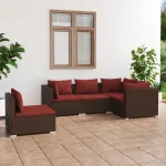 Set mobilier de grădină cu perne, 5 piese, maro, poliratan GartenMobel Dekor