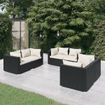 Set mobilier de grădină cu perne, 6 piese, negru, poliratan GartenMobel Dekor