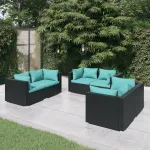 Set mobilier de grădină cu perne, 6 piese, negru, poliratan GartenMobel Dekor
