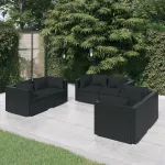 Set mobilier de grădină cu perne, 6 piese, negru, poliratan GartenMobel Dekor