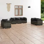 Set mobilier de grădină cu perne, 7 piese, gri, poliratan GartenMobel Dekor