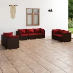 Set mobilier de grădină cu perne, 7 piese, maro, poliratan GartenMobel Dekor