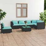 Set mobilier de grădină cu perne, 7 piese, negru, poliratan GartenMobel Dekor