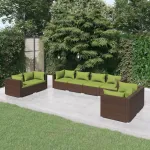 Set mobilier de grădină cu perne, 8 piese, maro, poliratan GartenMobel Dekor