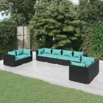 Set mobilier de grădină cu perne, 8 piese, negru, poliratan GartenMobel Dekor