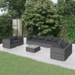 Set mobilier de grădină cu perne, 9 piese, gri, poliratan GartenMobel Dekor
