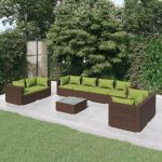 Set mobilier de grădină cu perne, 9 piese, maro, poliratan GartenMobel Dekor