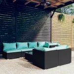 Set mobilier de grădină cu perne, 8 piese, negru, poliratan GartenMobel Dekor