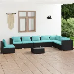 Set mobilier de grădină cu perne, 9 piese, negru, poliratan GartenMobel Dekor