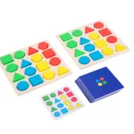 Joc educativ din lemn cu forme geometrice și carduri de construcție
