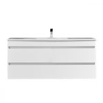 Masca baie suspendata Cube 120 cu lavoar ceramic si 2 sertare, alb lucios