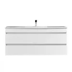 Masca baie suspendata Cube 120 cu lavoar ceramic si 2 sertare, alb lucios