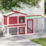 Cușcă mare exterior pt. iepuri, roșu și alb 145x45x84 cm, lemn GartenMobel Dekor