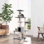 Ansamblu pisici cu stâlpi din funie sisal, gri deschis, 142 cm GartenMobel Dekor