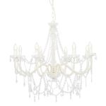 Candelabru cu mărgele, alb, 8 becuri E14 GartenMobel Dekor