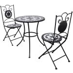 Set mobilier bistro, 3 piese, negru/alb, plăci ceramice GartenMobel Dekor