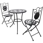 Set mobilier bistro, 3 piese, negru/alb, plăci ceramice GartenMobel Dekor