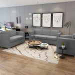 Set canapele, 3 piese, gri deschis, material textil  GartenMobel Dekor